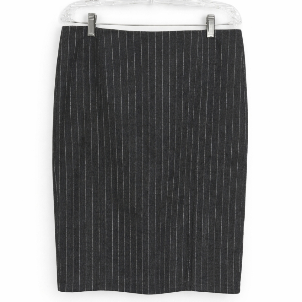 H&M Gray Pinstripe Wool Blend Above Knee Pencil Skirt Sz 10